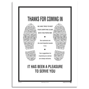 Waffle Design Black Floor Mat - 16" x 21" - Plastic Coated on One Side - Features Footprint Design - Printed in Black Ink