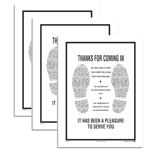 Waffle Design Black Floor Mat - 16" x 21" - Plastic Coated on One Side - Features Footprint Design - Printed in Black Ink