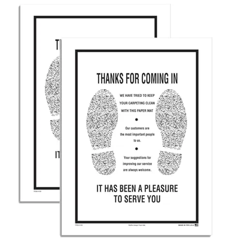 Waffle Design Black Floor Mat - 16" x 21" - Plastic Coated on One Side - Features Footprint Design - Printed in Black Ink