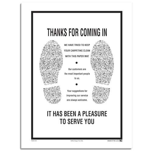 Waffle Design Black Floor Mat - 16" x 21" - Plastic Coated on One Side - Features Footprint Design - Printed in Black Ink