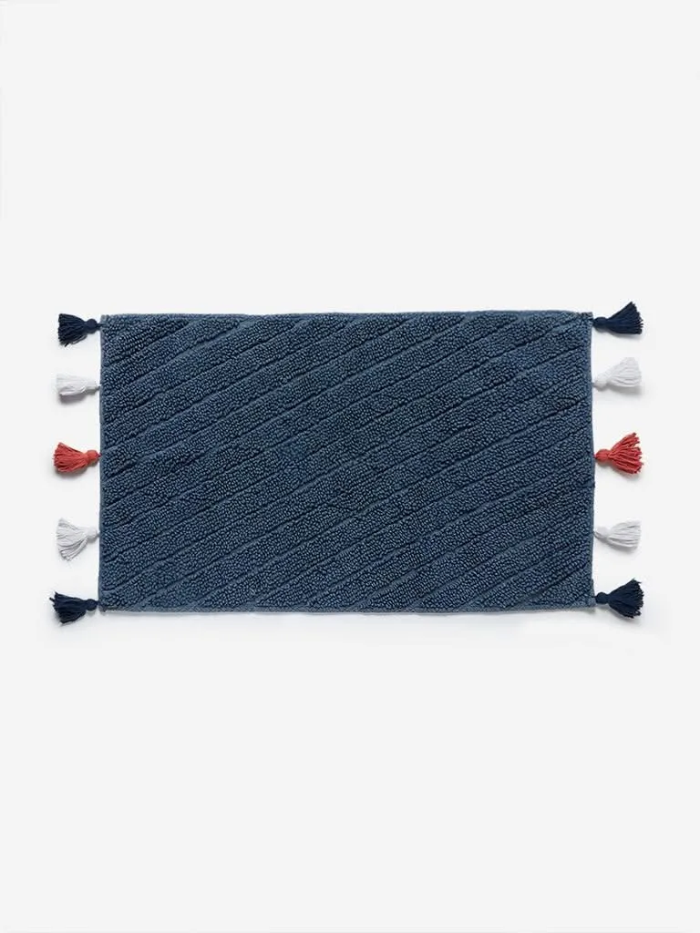 Westside Home Dark Blue Tasseled Anti Skid Bath Mat