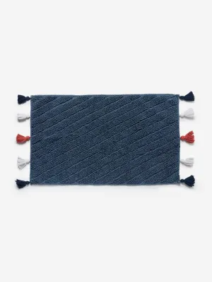Westside Home Dark Blue Tasseled Anti Skid Bath Mat