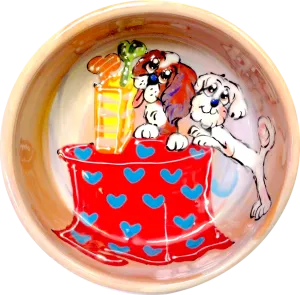 Whimsical Bichon and King Charles Cavalier Dog Bowl