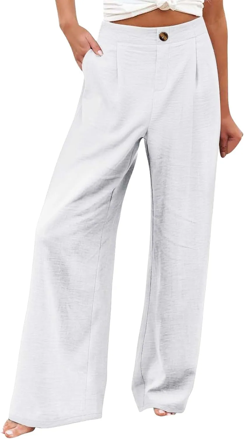 Wide Leg Dress Pants for Women High Waisted Business Casual Work Pants Comfy Baggy Pull On Trousers with Pockets