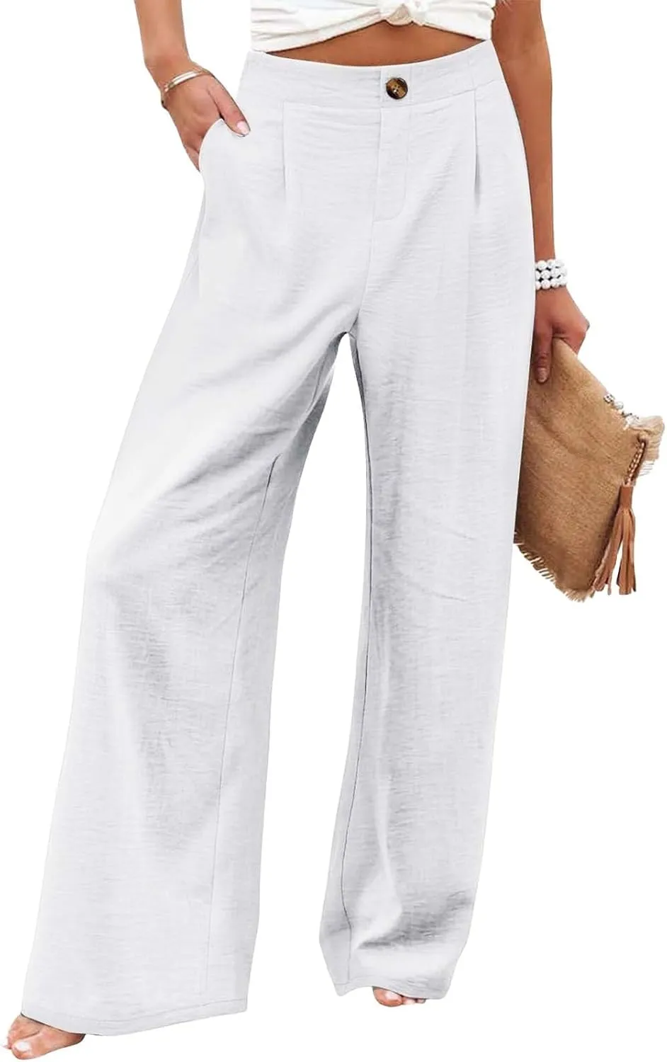 Wide Leg Dress Pants for Women High Waisted Business Casual Work Pants Comfy Baggy Pull On Trousers with Pockets