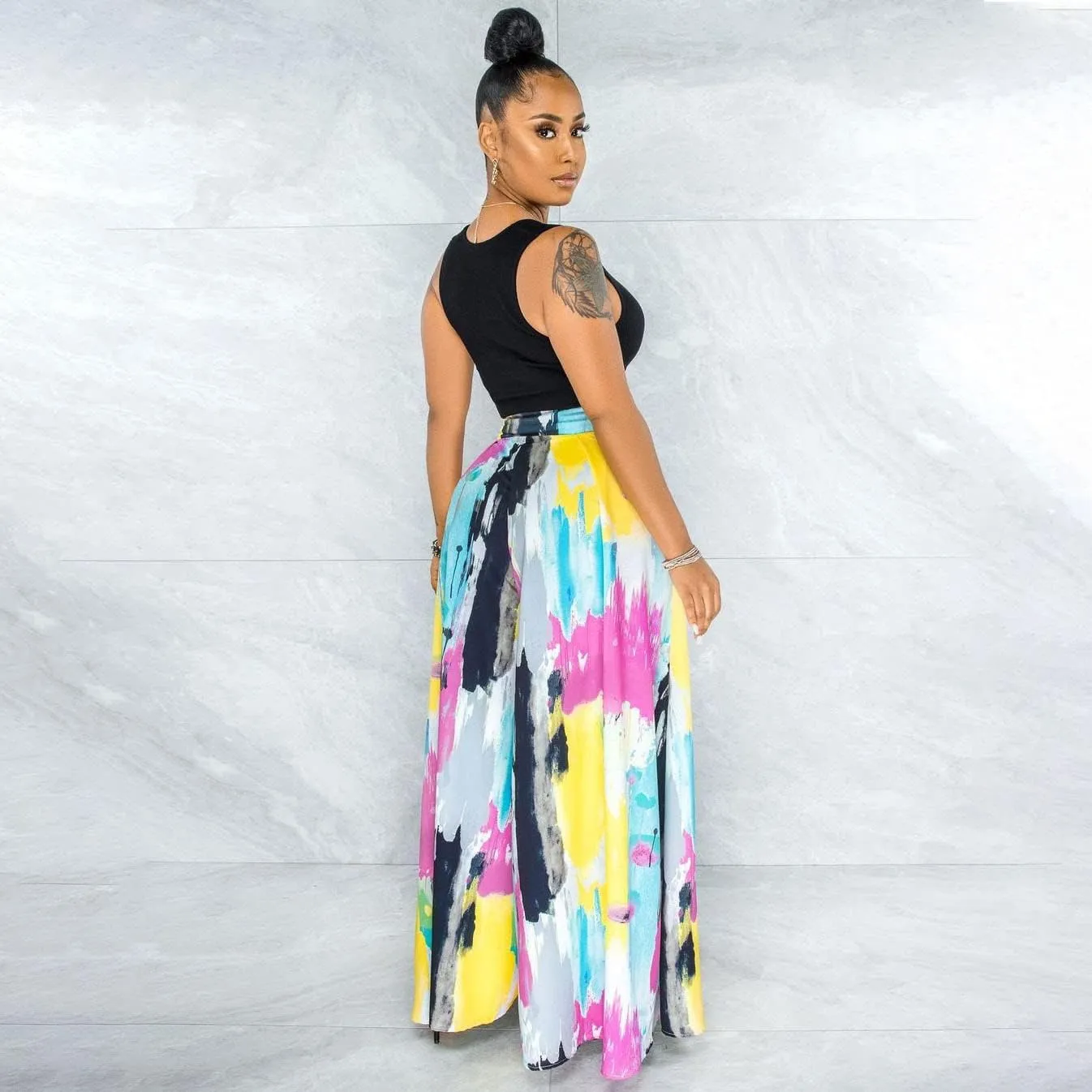 Wide Leg Pants for Women Casual Colorful Printed High Waist Palazzo Lounge Pants Loose Fit Trousers with Pockets