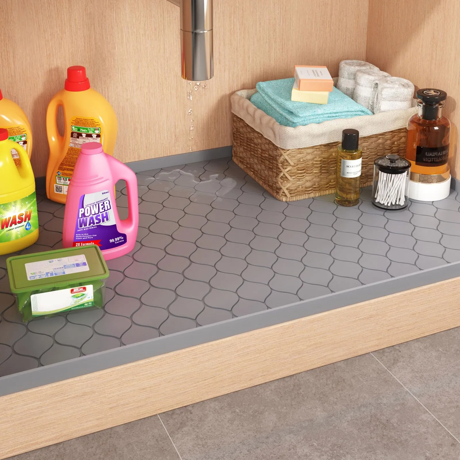 Winisok Waterproof Under Sink Mat 34" x 22" Cabinet Liner for Kitchen and Bathroom, Shelf and Counter Protector, Organizers and Storage, Silicone Drip Tray, Gadgets and Accessories