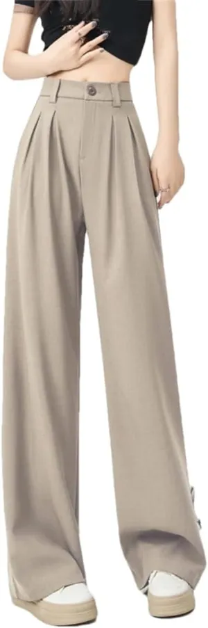 Women Casual High Waist Long Pants Loose Pockets Straight Trousers