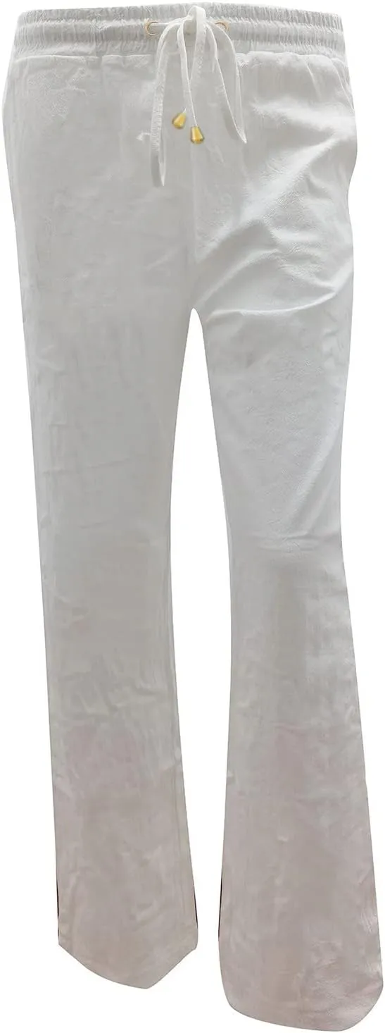 Women Cotton Linen Summer Y2K Fashion Pants Low Waist Bootcut Slim-Fit Pant Trousers Beach