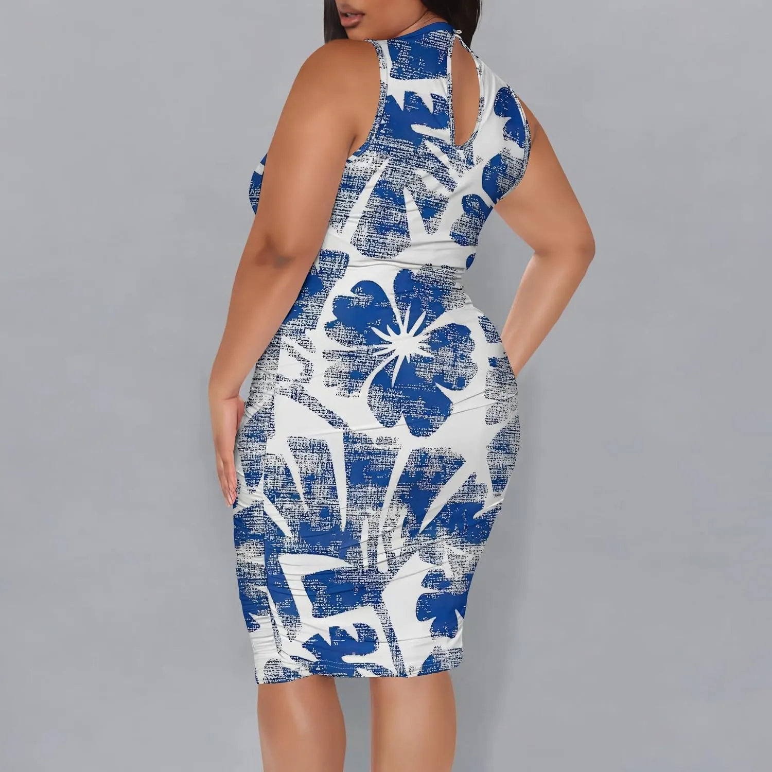 Women Sexy Bodycon Midi Dress Sleeveless High Neck Sundress Summer Floral Knee Length Dresses Wedding Guests Outfits