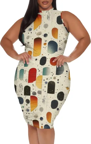 Women Sexy Bodycon Midi Dress Sleeveless High Neck Sundress Summer Floral Knee Length Dresses Wedding Guests Outfits