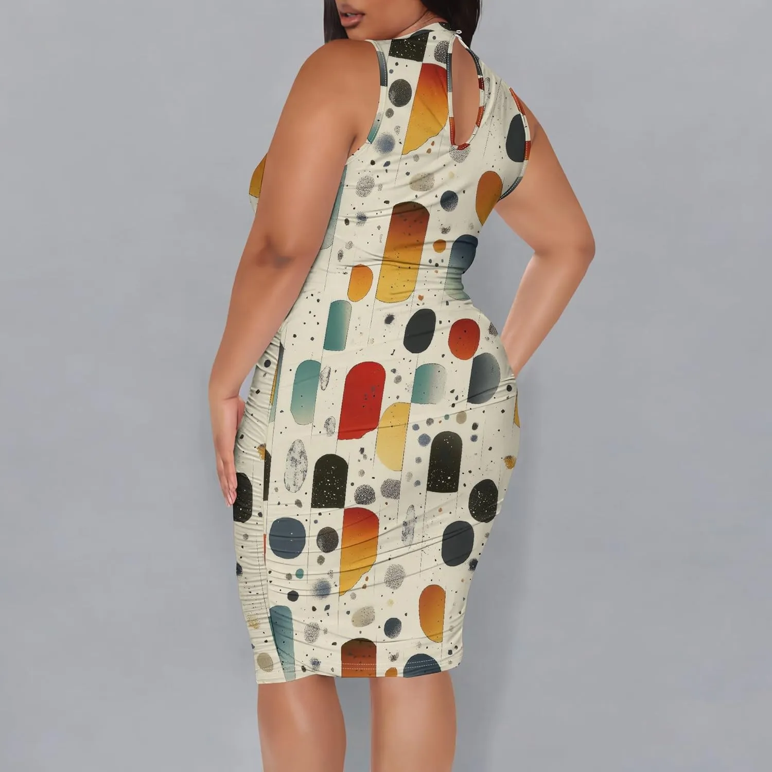 Women Sexy Bodycon Midi Dress Sleeveless High Neck Sundress Summer Floral Knee Length Dresses Wedding Guests Outfits
