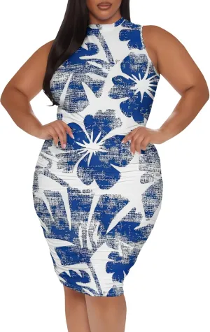 Women Sexy Bodycon Midi Dress Sleeveless High Neck Sundress Summer Floral Knee Length Dresses Wedding Guests Outfits