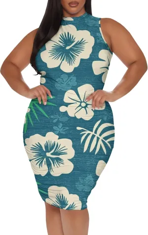 Women Sexy Bodycon Midi Dress Sleeveless High Neck Sundress Summer Floral Knee Length Dresses Wedding Guests Outfits