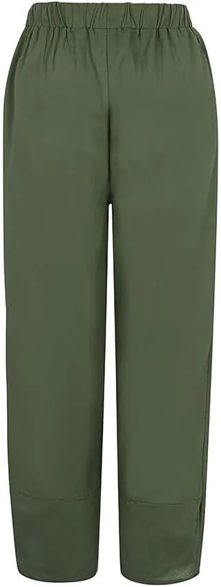 Womens Capri Linen Pants Casual Summer Baggy Wide Leg Beach Pants Elastic High Waist Palazzo Lounge Cropped Trousers