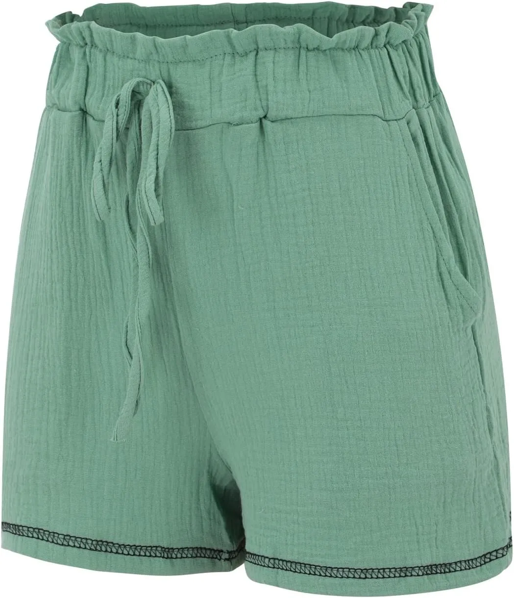 Womens Cotton Shorts Elastic High Waisted Loose Fit Casual Paper Bag Shorts with Pockets Comfy Beach Summer Short Pants 2024