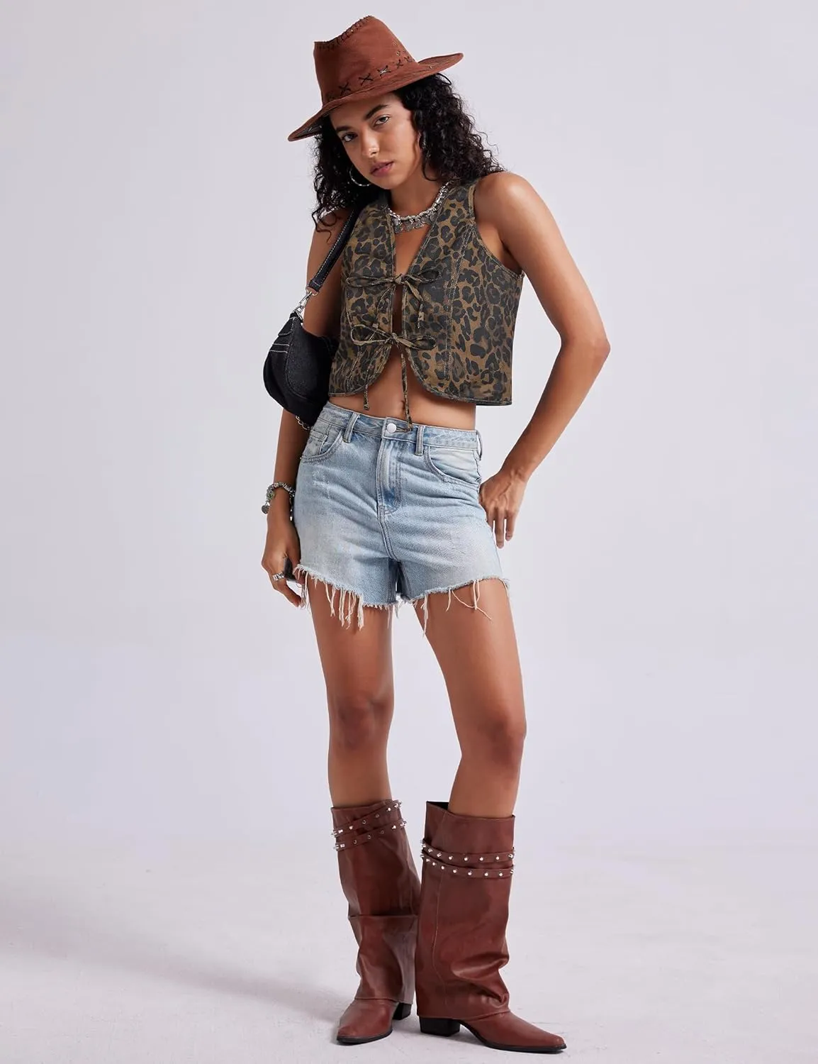 Womens Denim Vest Crop Sleeveless V Neck Denim Top Retro Tie Up Front Jean Vest