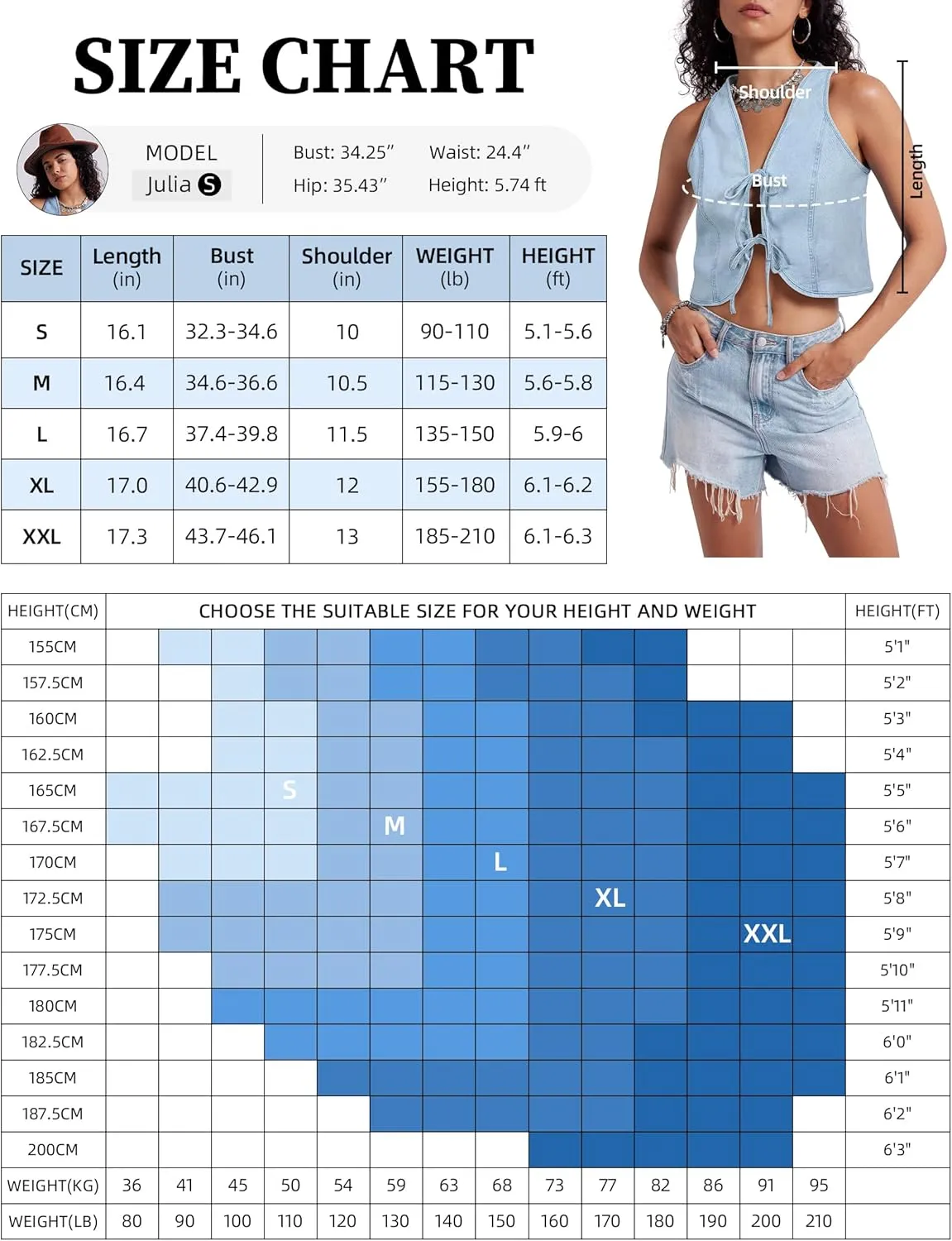 Womens Denim Vest Crop Sleeveless V Neck Denim Top Retro Tie Up Front Jean Vest