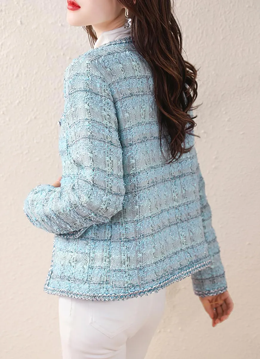 Women's Fall 2024 Open Front Tweed Blazer Jacket Slim Fit Business Casual Tweed Jacket Coat