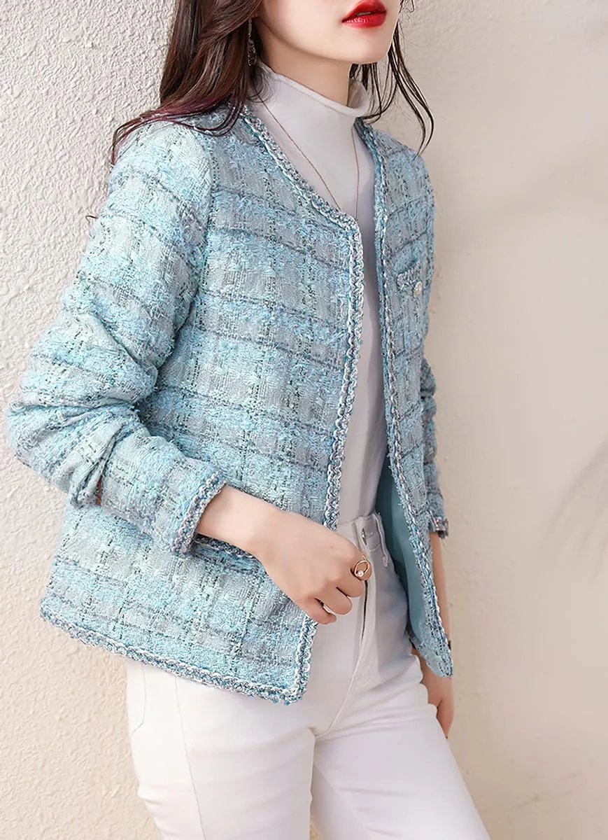 Women's Fall 2024 Open Front Tweed Blazer Jacket Slim Fit Business Casual Tweed Jacket Coat