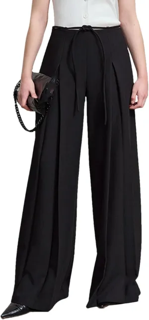 Women's High Waist Wide Leg Pants Zipper Fly Pleated Front Loose Fit Casual Full Length Minimalist Trousers