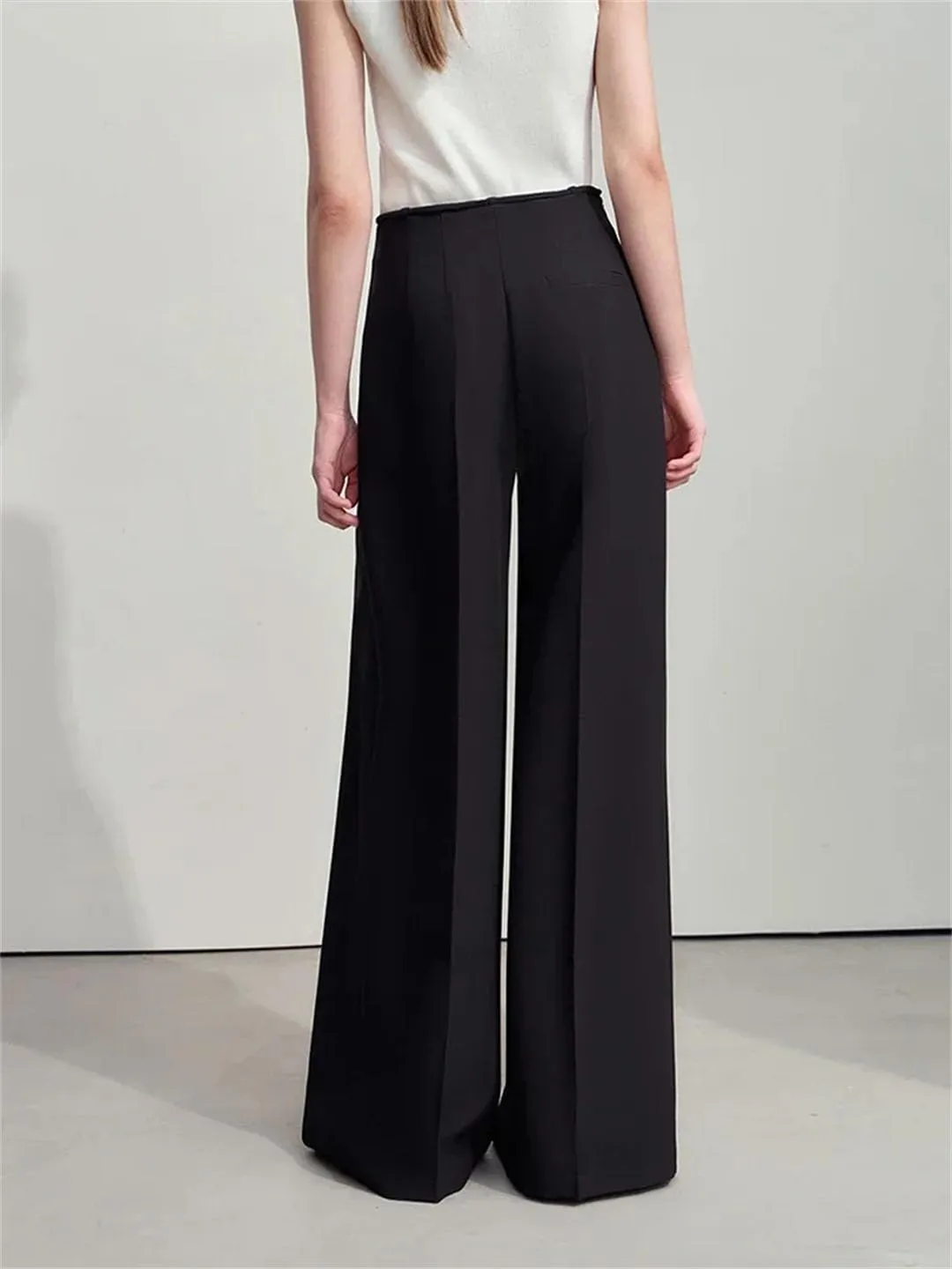 Women's High Waist Wide Leg Pants Zipper Fly Pleated Front Loose Fit Casual Full Length Minimalist Trousers