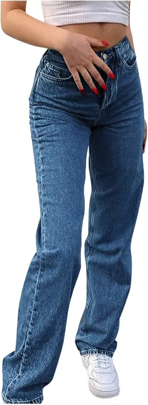 Women's Jeans Baggy Y2K Jeans High Waist Straight Leg Denim Pants Long Boyfried Jeans Relaxed Fit Jeans Streetwear