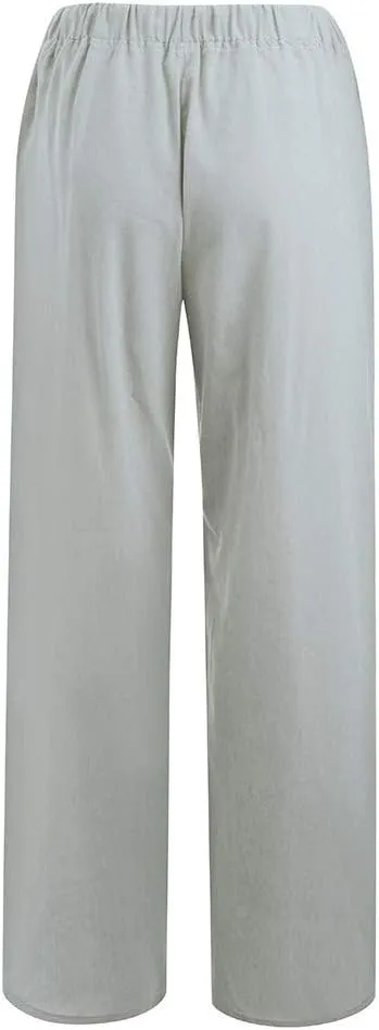 Womens Linen Pants 2025 Casual High Waist Wide Leg Trousers Summer Lightweight Loose Beach Palazzo with Pockets