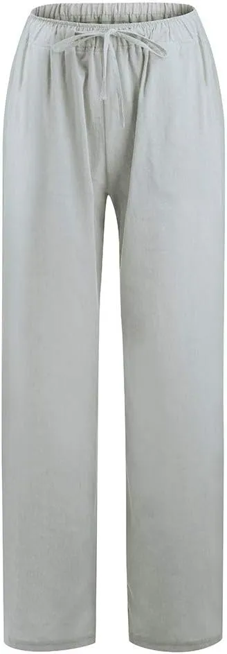 Womens Linen Pants 2025 Casual High Waist Wide Leg Trousers Summer Lightweight Loose Beach Palazzo with Pockets