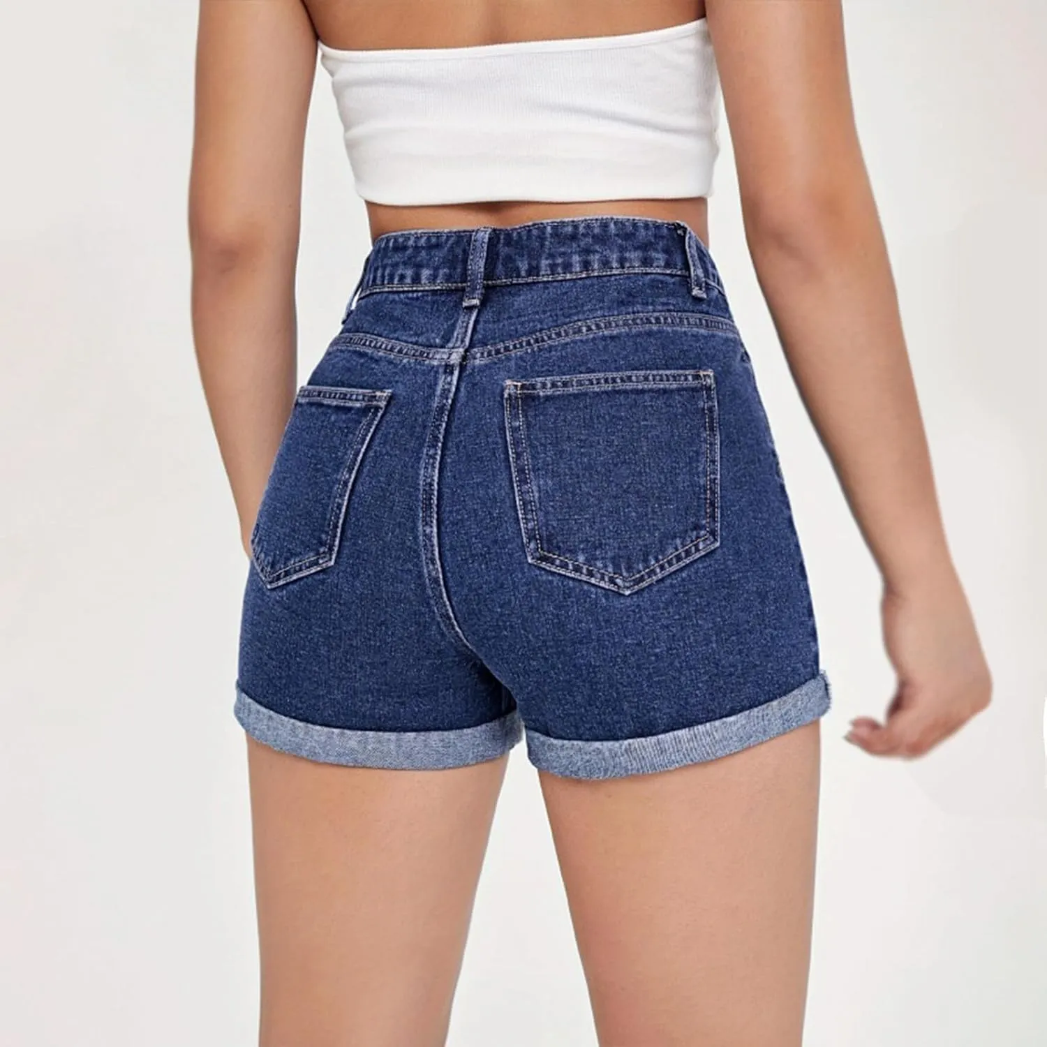 Womens Mid-High Waisted Ripped Denim Jean Shorts Cutoff Stretchy 2025 Summer Casual Beach Wide Leg Hot Short Pants