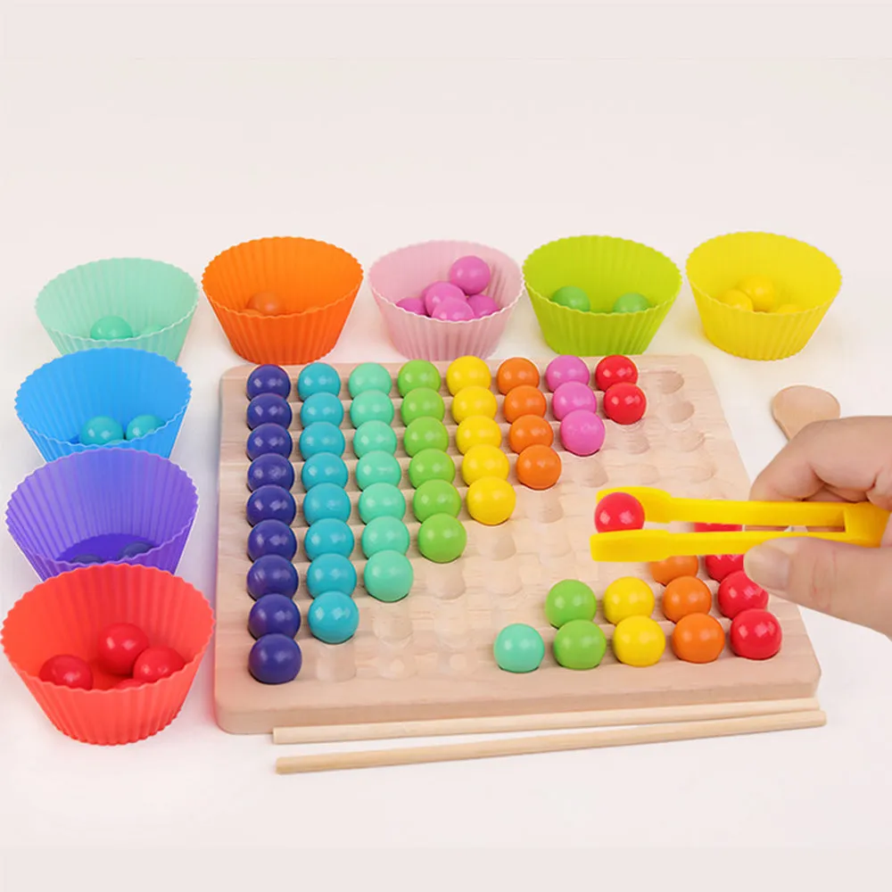 Wooden Rainbow Fun Bead Matching Game Educational Kids Toys, TO0027