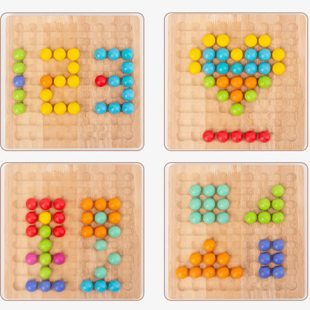 Wooden Rainbow Fun Bead Matching Game Educational Kids Toys, TO0027