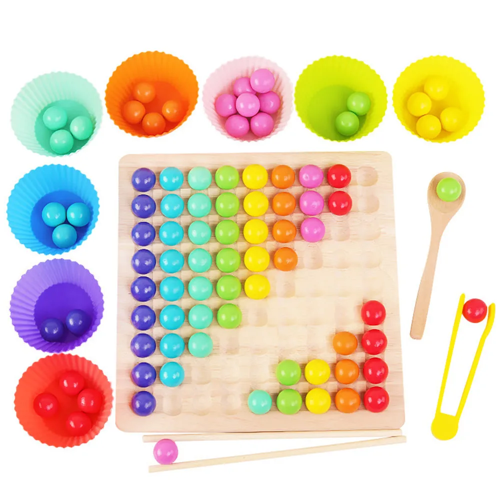 Wooden Rainbow Fun Bead Matching Game Educational Kids Toys, TO0027