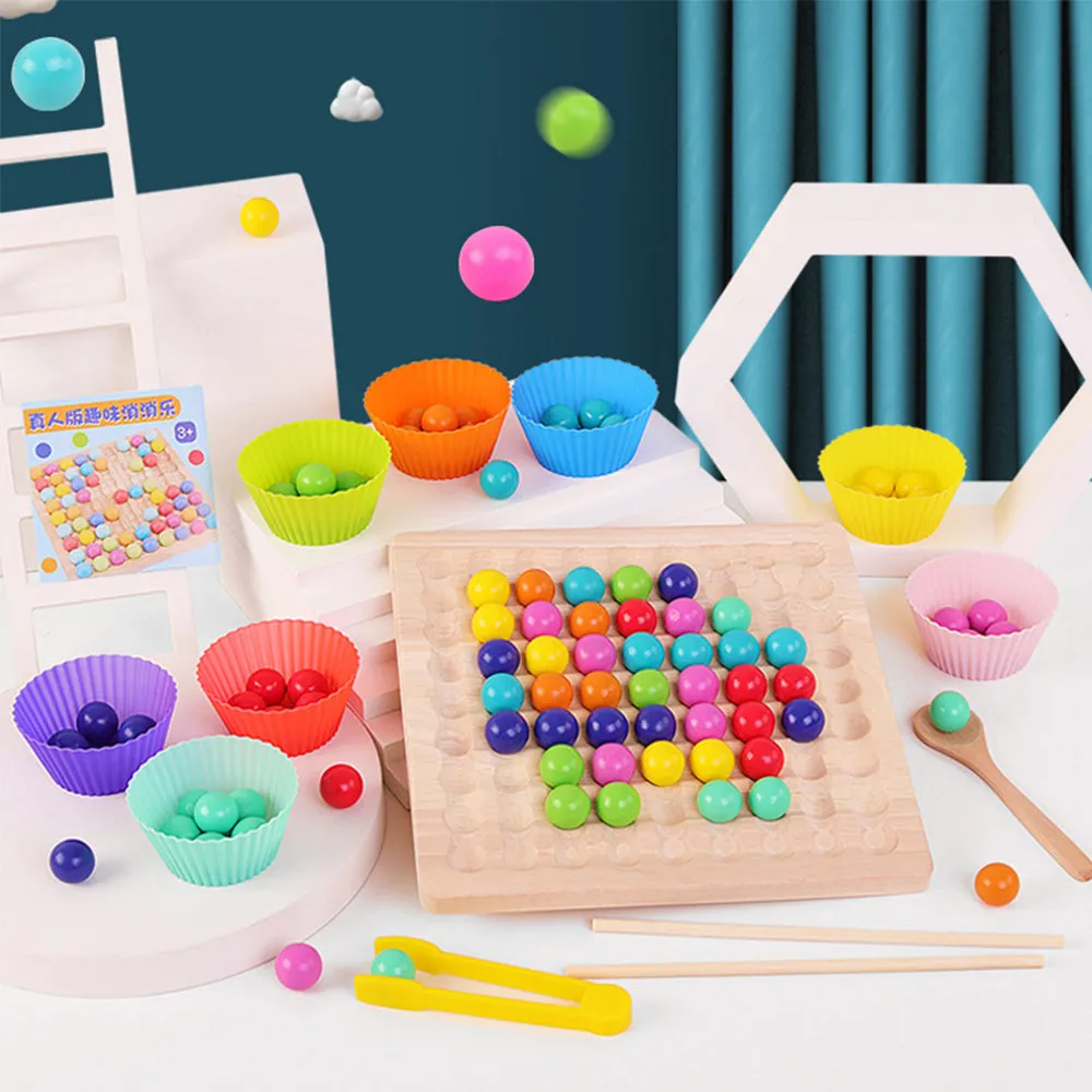 Wooden Rainbow Fun Bead Matching Game Educational Kids Toys, TO0027