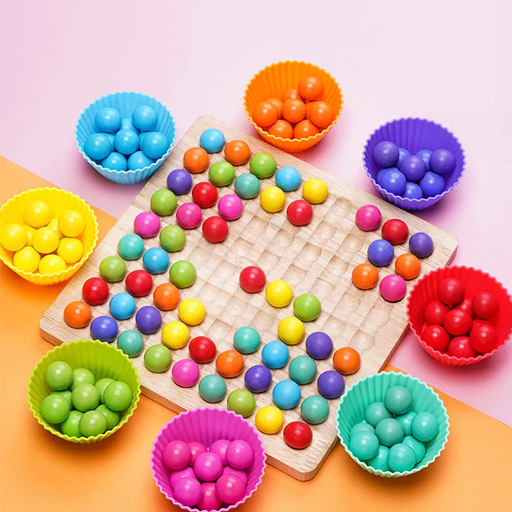 Wooden Rainbow Fun Bead Matching Game Educational Kids Toys, TO0027