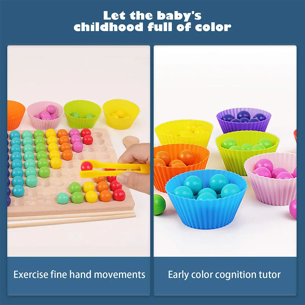 Wooden Rainbow Fun Bead Matching Game Educational Kids Toys, TO0027