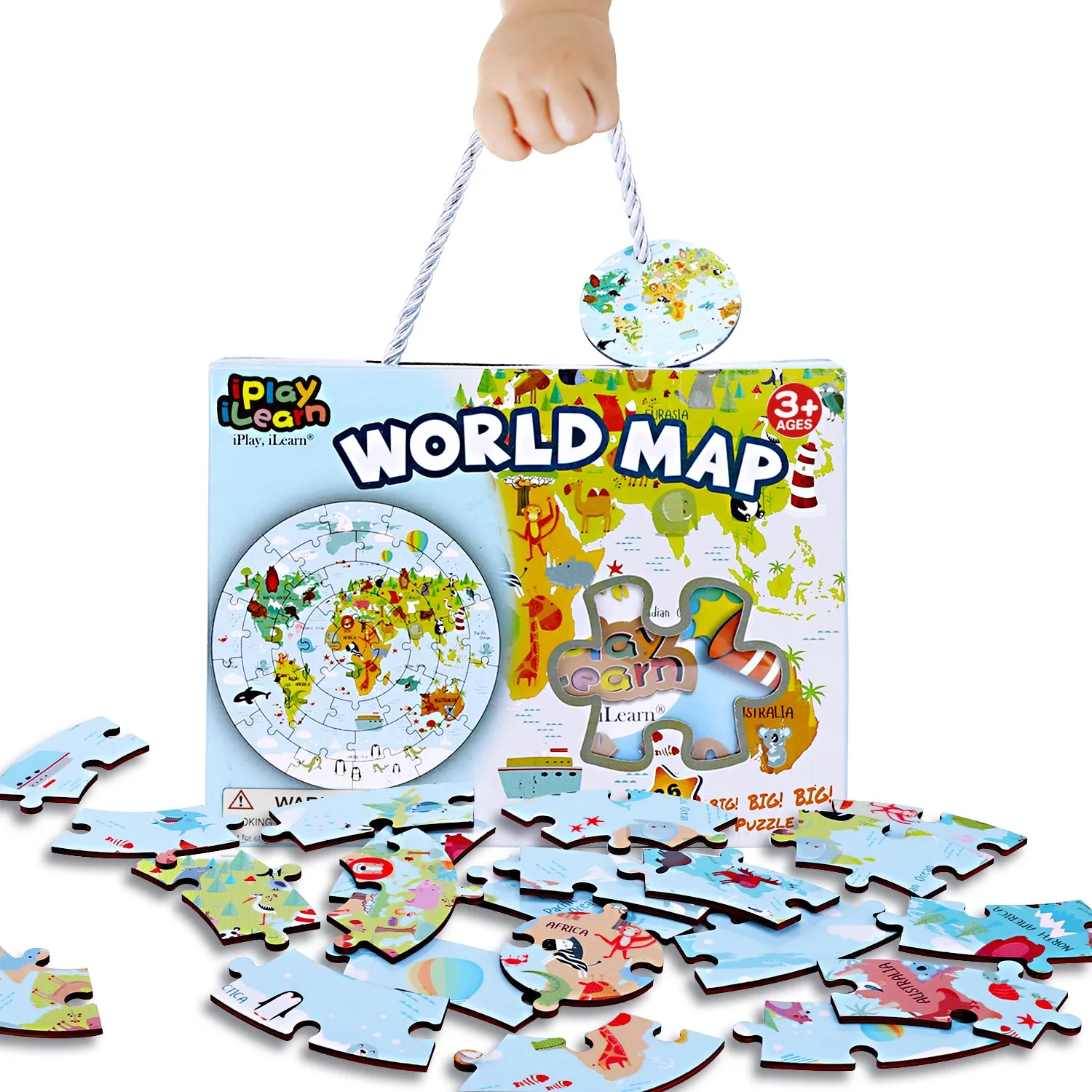 Wooden Round World Map Jigsaw Puzzle Educational Toys