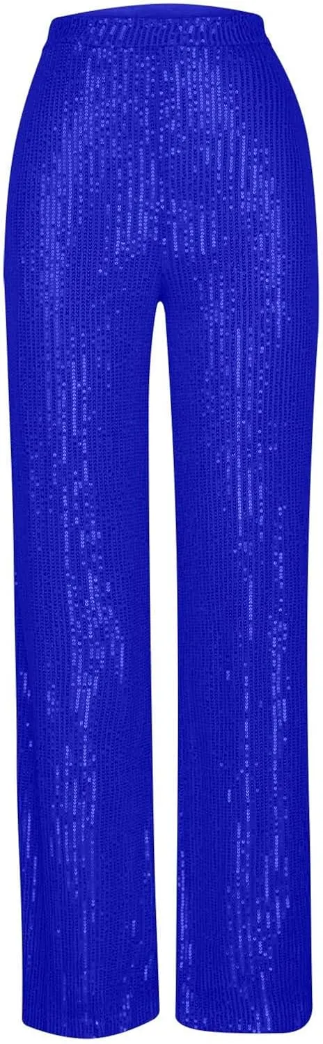 XUNRYAN Sequin Pants Women's 70s Disco Outfits High Waist Wide Leg Palazzo Pants Party Clubwear Trousers Hippie Clothes
