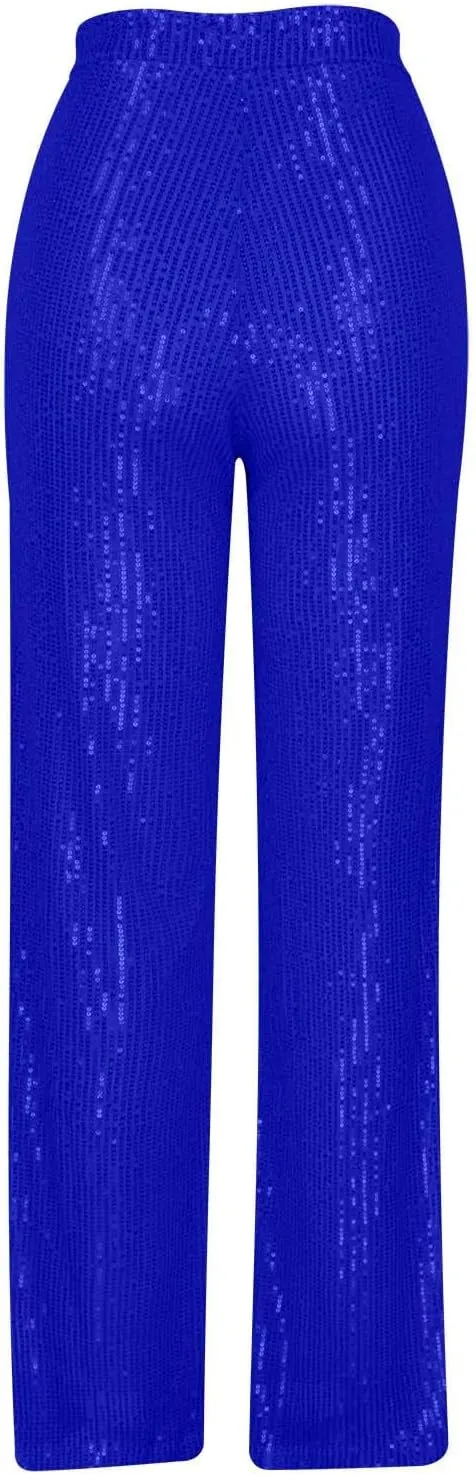 XUNRYAN Sequin Pants Women's 70s Disco Outfits High Waist Wide Leg Palazzo Pants Party Clubwear Trousers Hippie Clothes