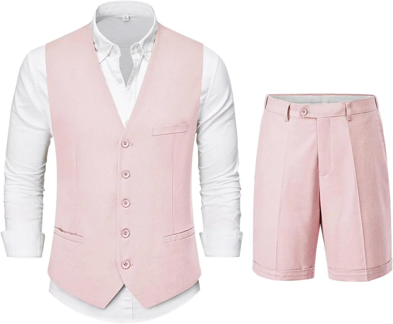 YND 2-Piece Mens Linen Waistcoat Shorts, Lightweight Vest Pants, Casual Wedding Beach Summer Prom Homecoming Outfit