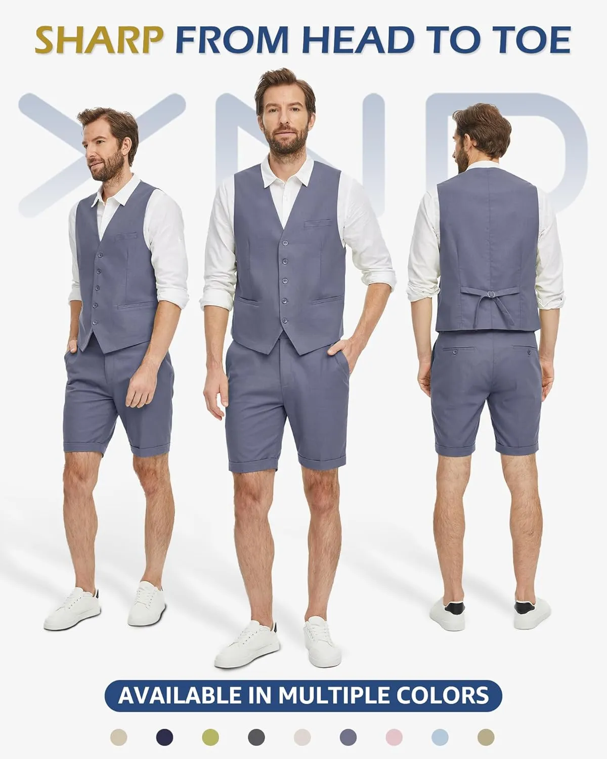 YND 2-Piece Mens Linen Waistcoat Shorts, Lightweight Vest Pants, Casual Wedding Beach Summer Prom Homecoming Outfit