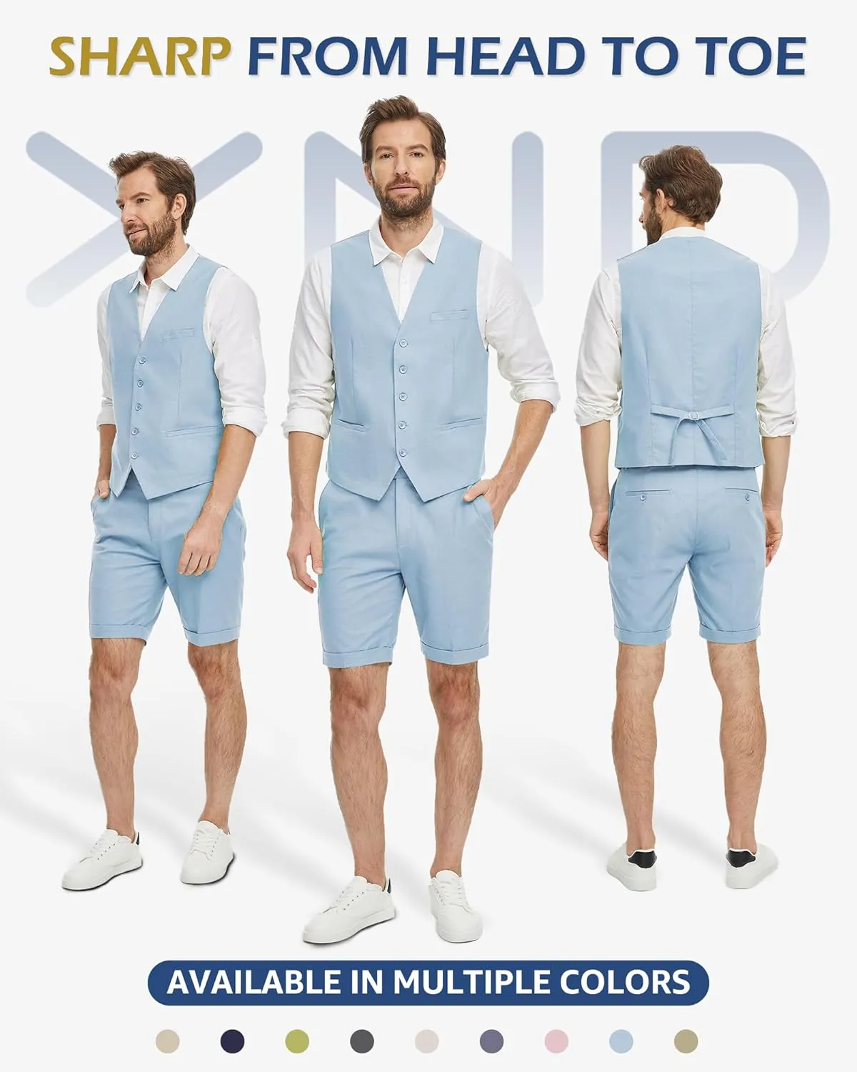 YND 2-Piece Mens Linen Waistcoat Shorts, Lightweight Vest Pants, Casual Wedding Beach Summer Prom Homecoming Outfit