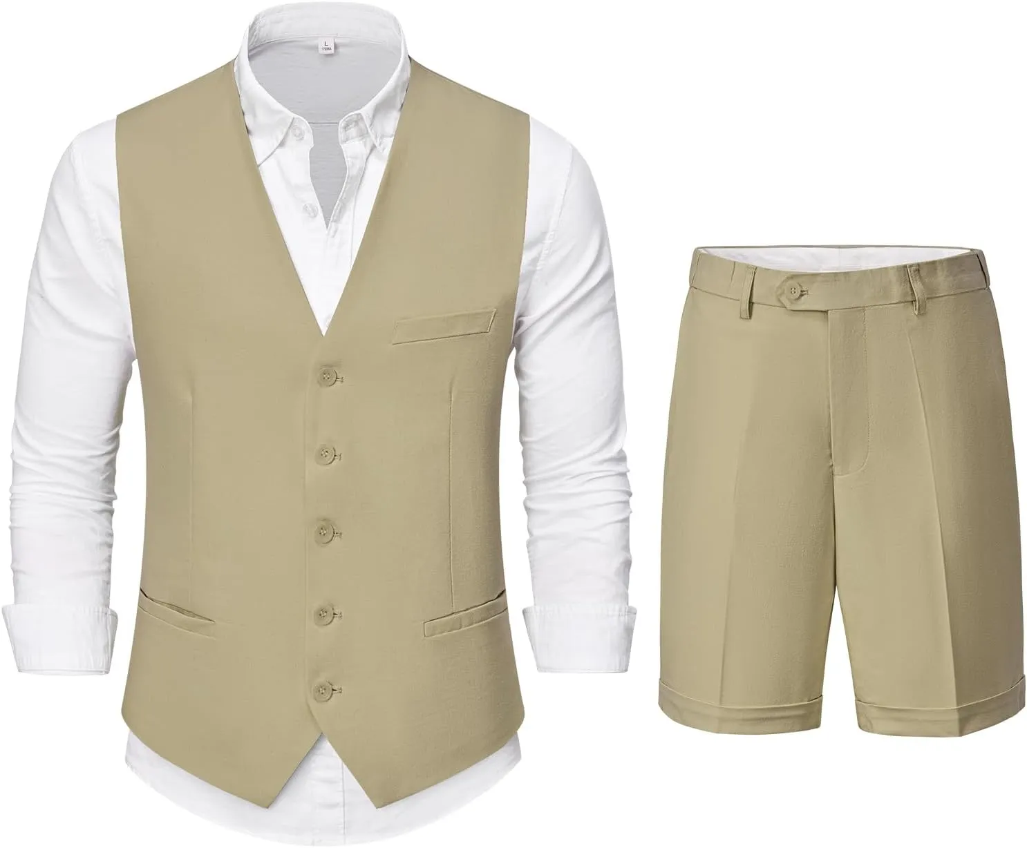 YND 2-Piece Mens Linen Waistcoat Shorts, Lightweight Vest Pants, Casual Wedding Beach Summer Prom Homecoming Outfit