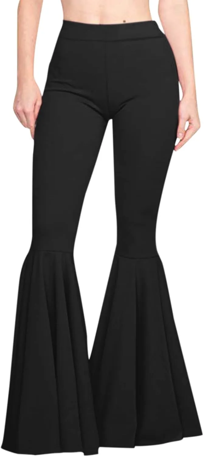 YOLAI Womens Solid Color Bell Bottoms Pants High Waist Slim Fit Stretch Casual Flared Trousers Long Palazzo Pants