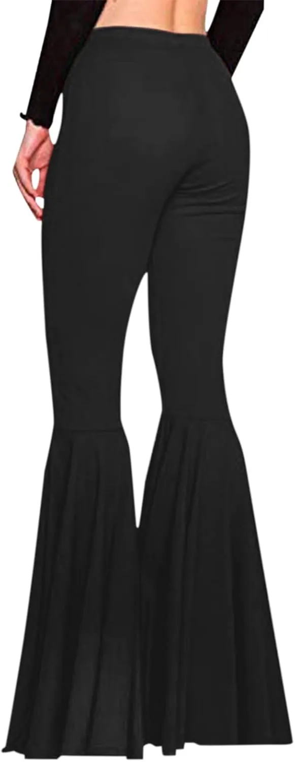 YOLAI Womens Solid Color Bell Bottoms Pants High Waist Slim Fit Stretch Casual Flared Trousers Long Palazzo Pants