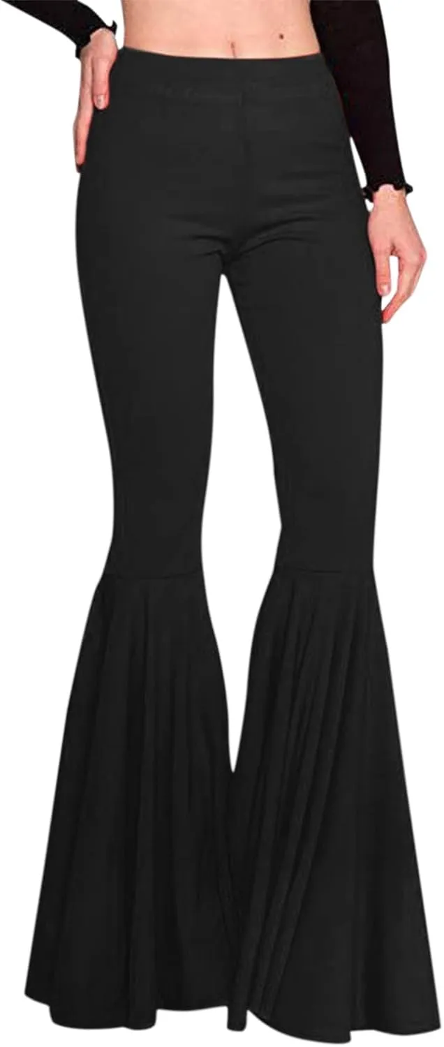 YOLAI Womens Solid Color Bell Bottoms Pants High Waist Slim Fit Stretch Casual Flared Trousers Long Palazzo Pants